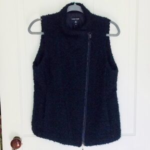Eileen Fisher Alpaca Curly Wool Black Moto Vest